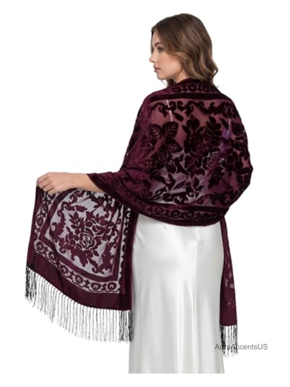 Velvet Shawl and Wrap for Evening Dresses Formal Rose Tassel 75x27